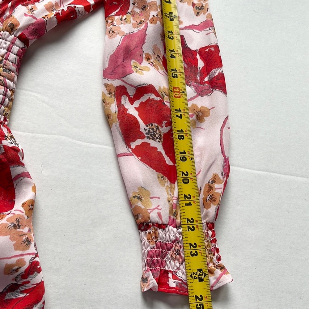Parker Silk Dress Floral Long Sleeve Mini Size Medium Red Flowy Spring Summer - Picture 10 of 12